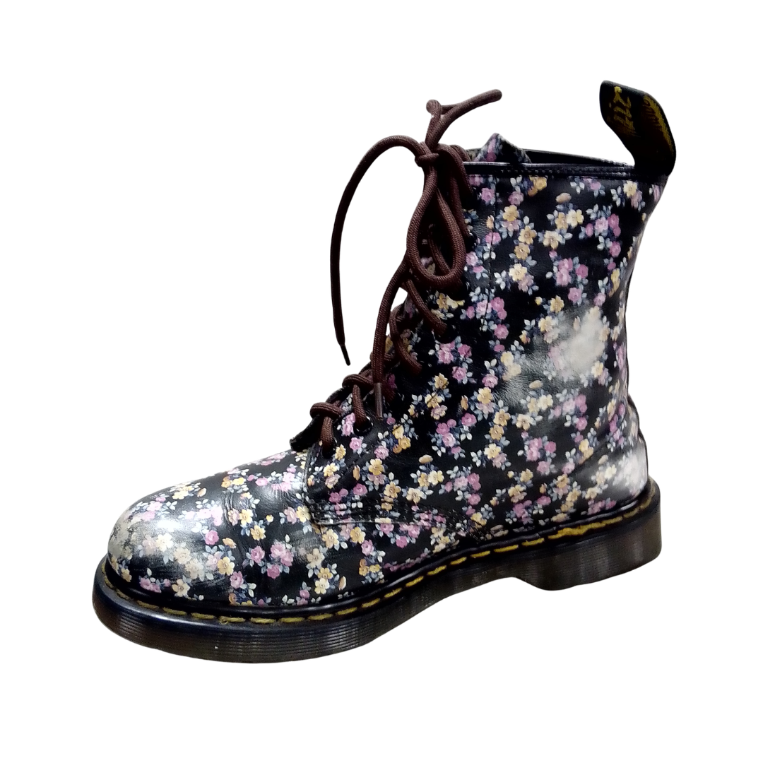 1460 Mini Tydee Black Leather with Floral Pattern | 7 UK