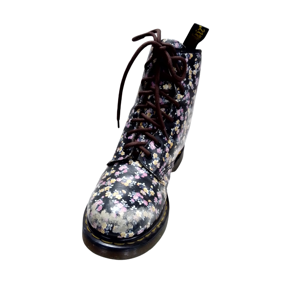 1460 Mini Tydee Black Leather with Floral Pattern | 7 UK