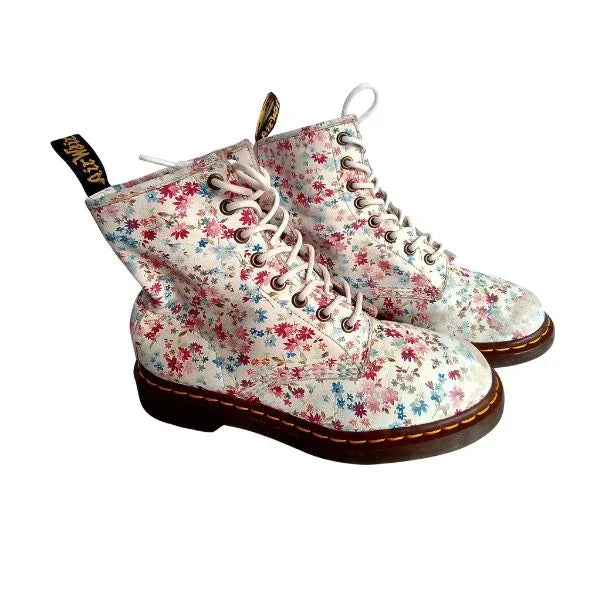 1460 W White Floral Leather | 5 UK - Preloved Docs