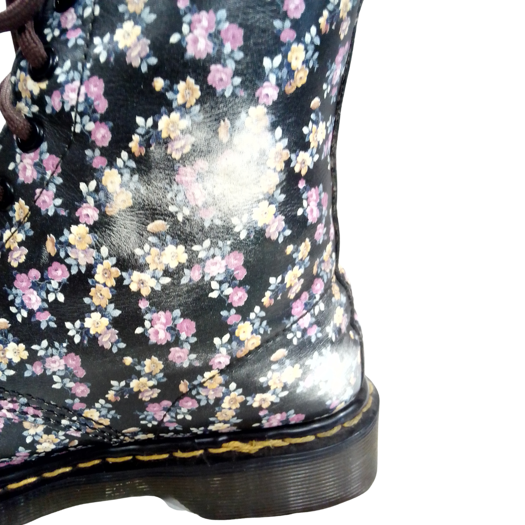 1460 Mini Tydee Black Leather with Floral Pattern | 7 UK
